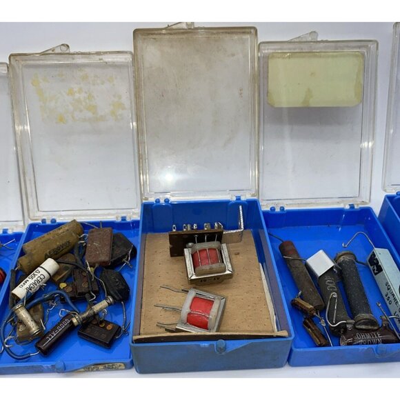Vintage Carbon Comp Resistors Capacitors Electronics Mixed Lot in Storage Cases - Picture 4 of 16